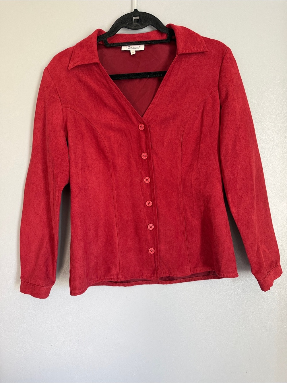 Jessica Vintage Red Faux Suede Button Front Shirt Jacket Blouse Medium Size 10